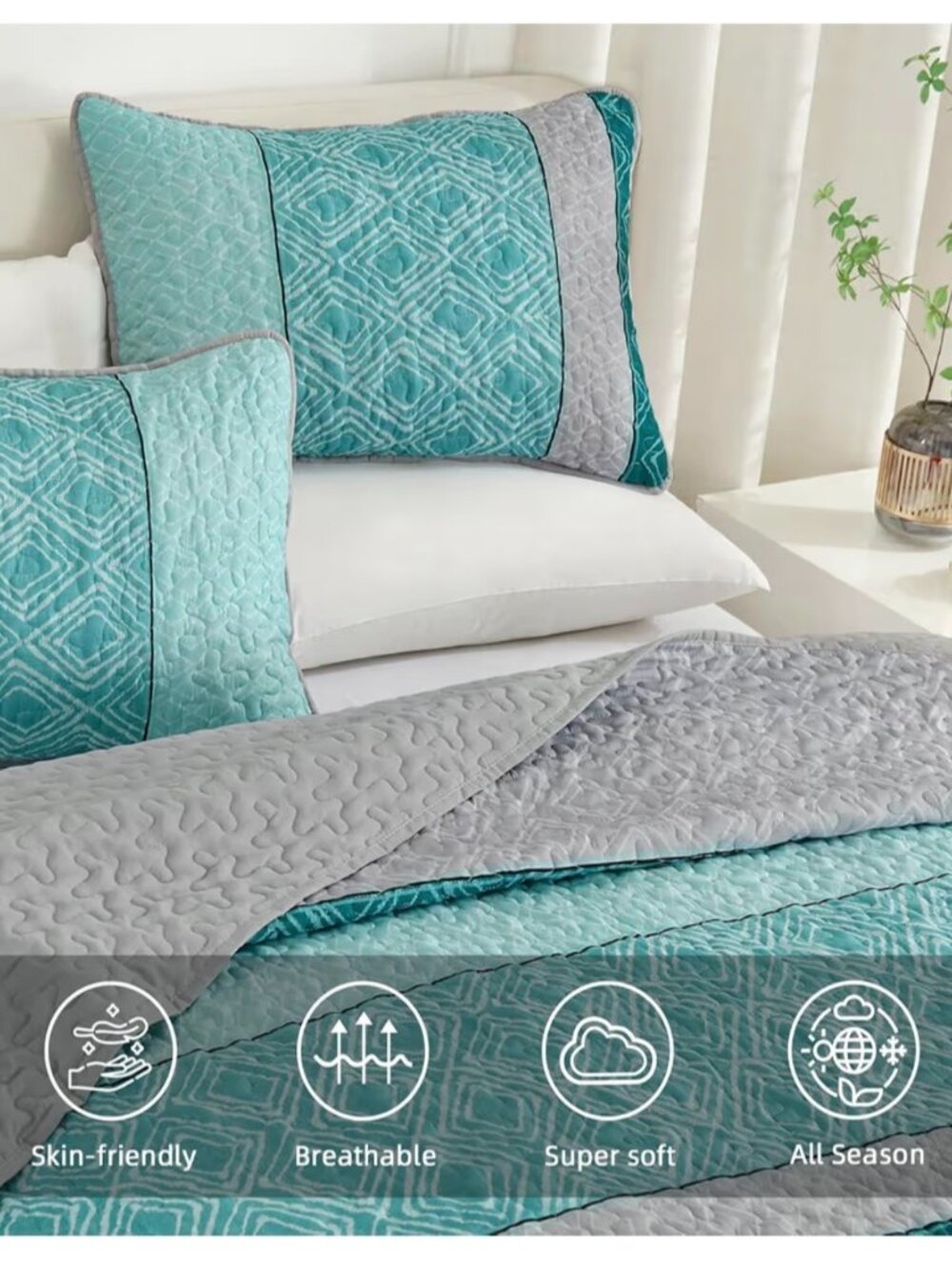 Diamond Pattern Quilt Set - Picture 2 of 2